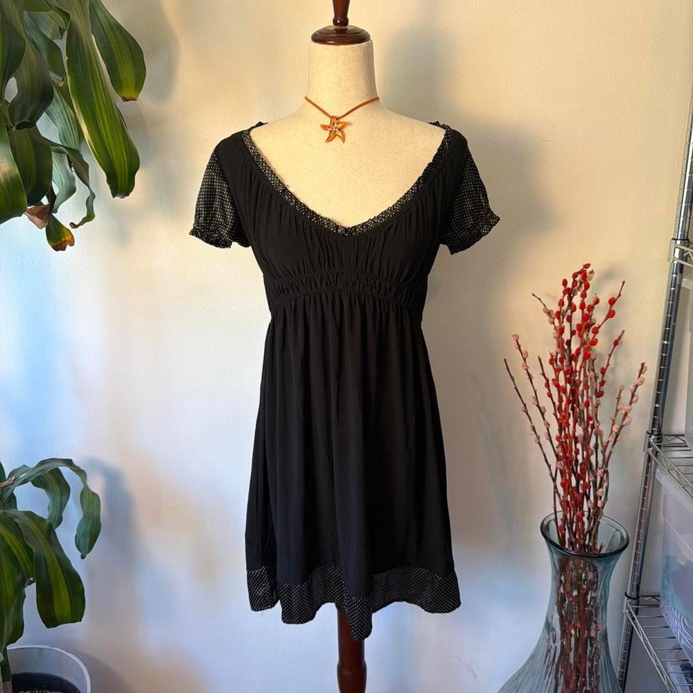 Wishes Wishes Wishes Black Polka Dot Babydoll Mini Dress Puff Sleeve Twee Emo M